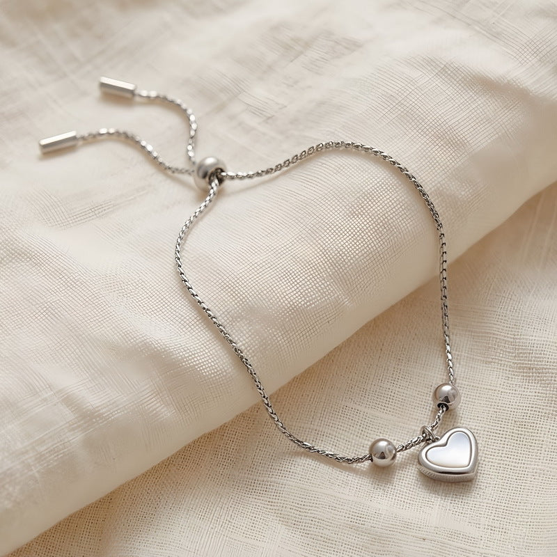 French Stainless Steel Love Shell Pull-Out Bracelet Gentle Style Commuter Girls Bracelet