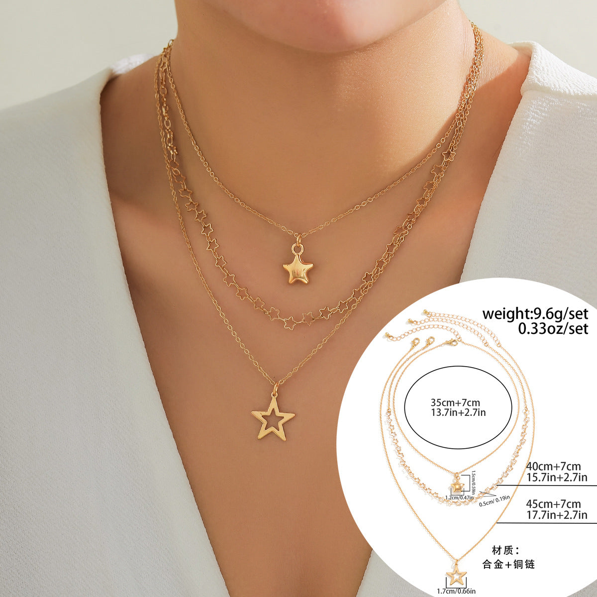 Vienna Verve Alloy Star Necklace and Thin Chain Set