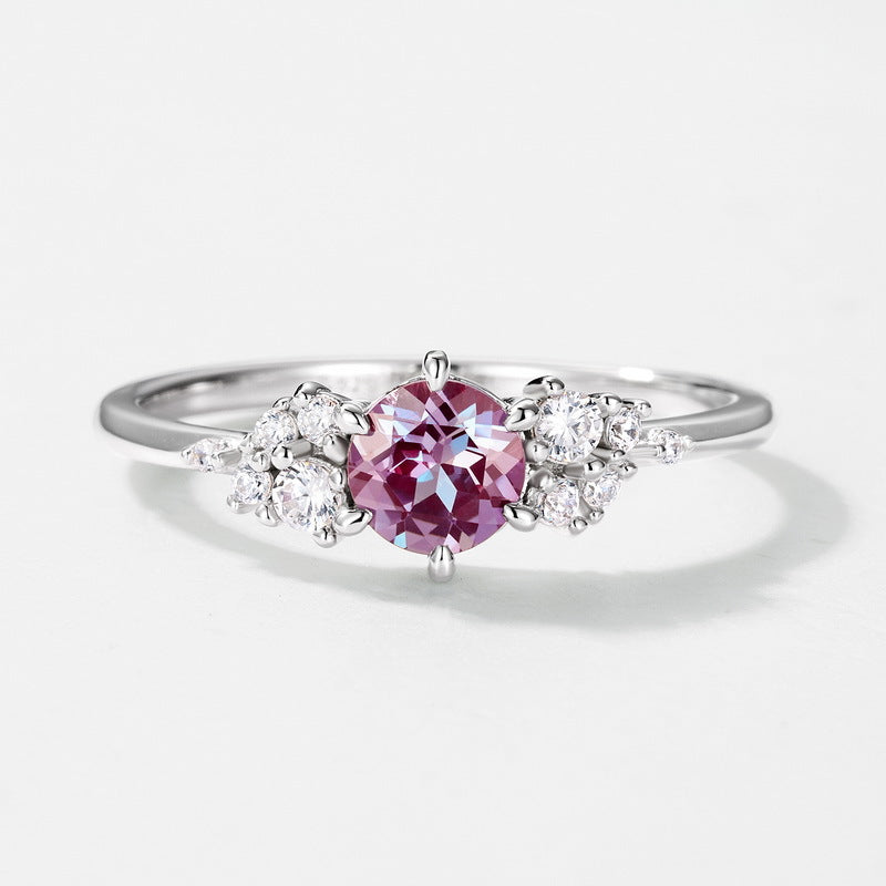 Planderful Jewelry Alexandrite Ring In Sterling Silver Geometric Round Design