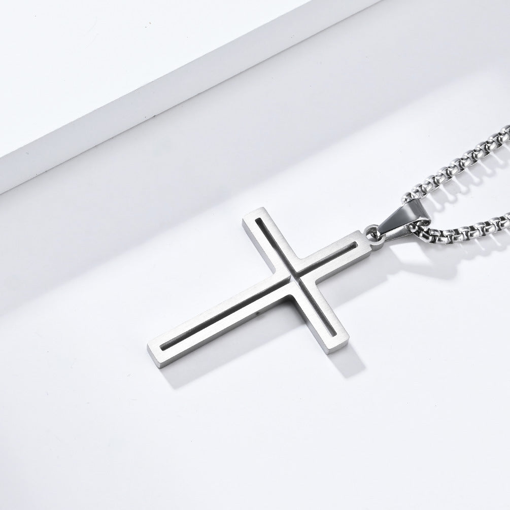 European And American Simple Stainless Steel Cross Necklace For Men
