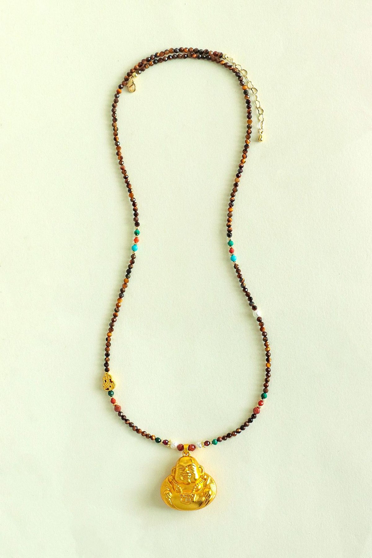 Tiger Eye & Turquoise Buddha Pendant Necklace