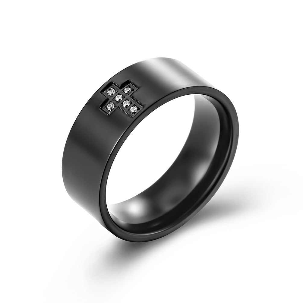 Planderful Everyday Genie Mens Korean Style Zircon Cross Ring Glossy Simple Personality Trendy Accessory