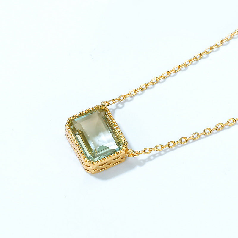 Rectangle Synthetic Green Amethyst Pendant Sterling Silver Necklace