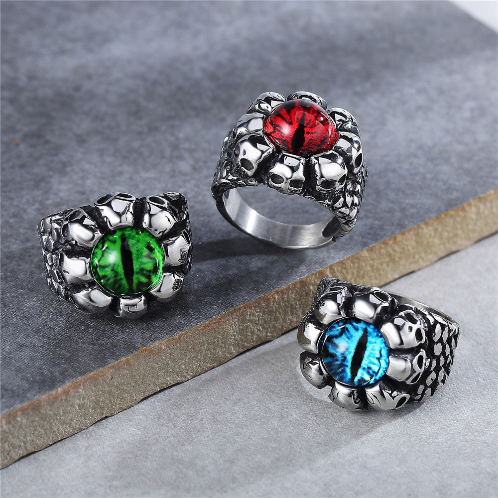 Colored-Eye Skull Titanium Steel Ring