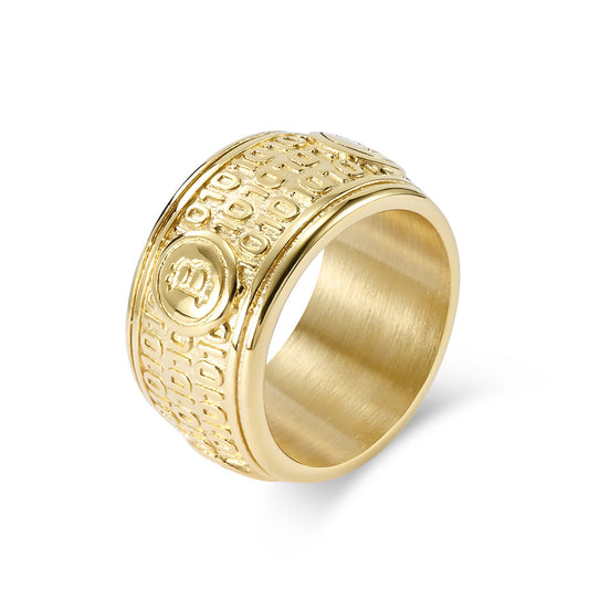 Planderful Bitcoin Titanium Steel Ring For Men Premium Hip Hop Style Versatile Everyday Genie Accessory