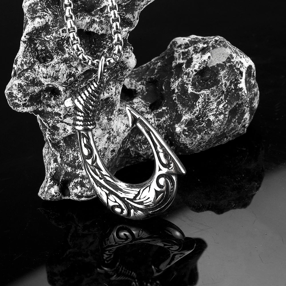 Retro Men's Jewelry Stainless Steel Fish Hook Pendant Necklace