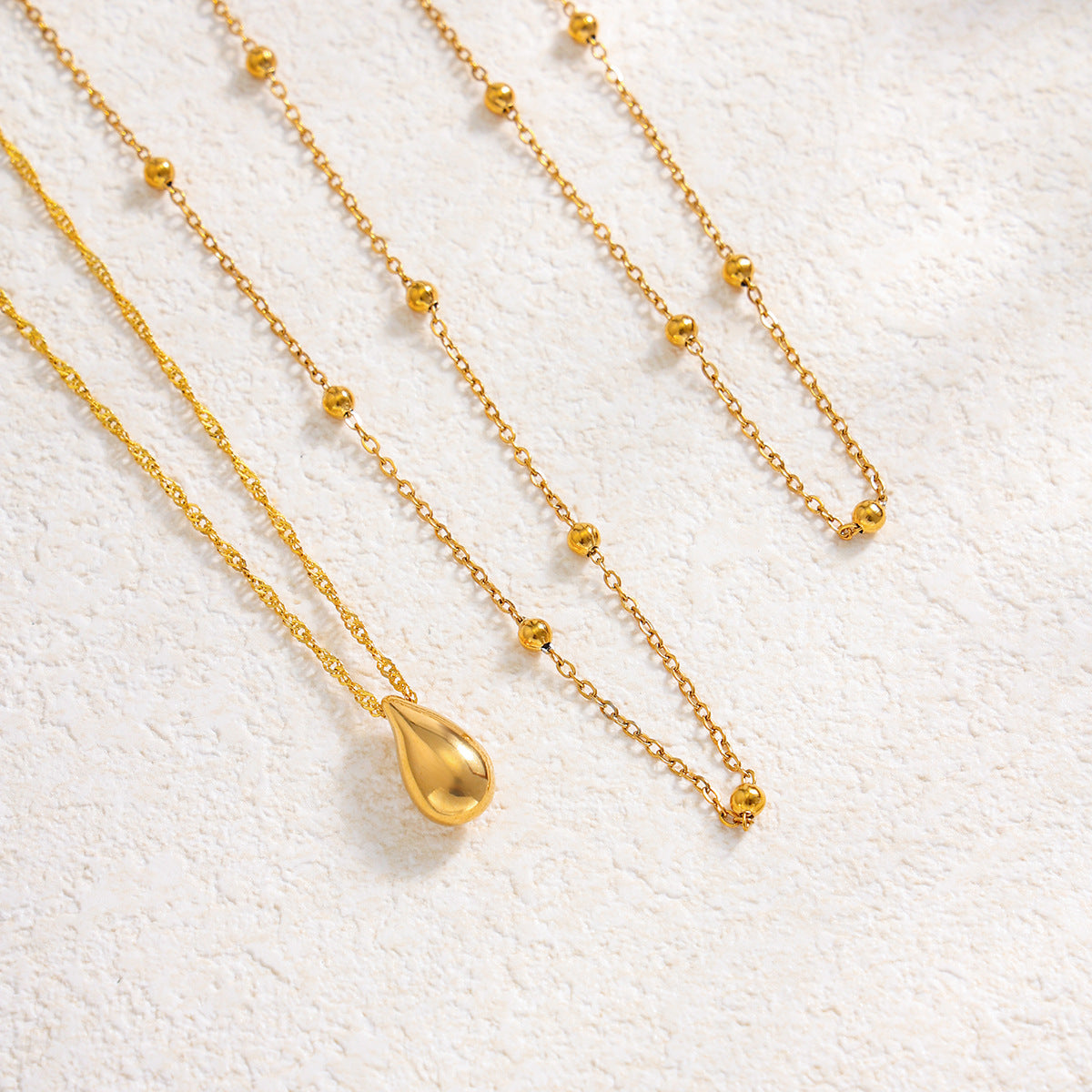 Stainless Steel Thin Cha Stacked With Water Drop Pendants Collarbone Cha Wind Necklace