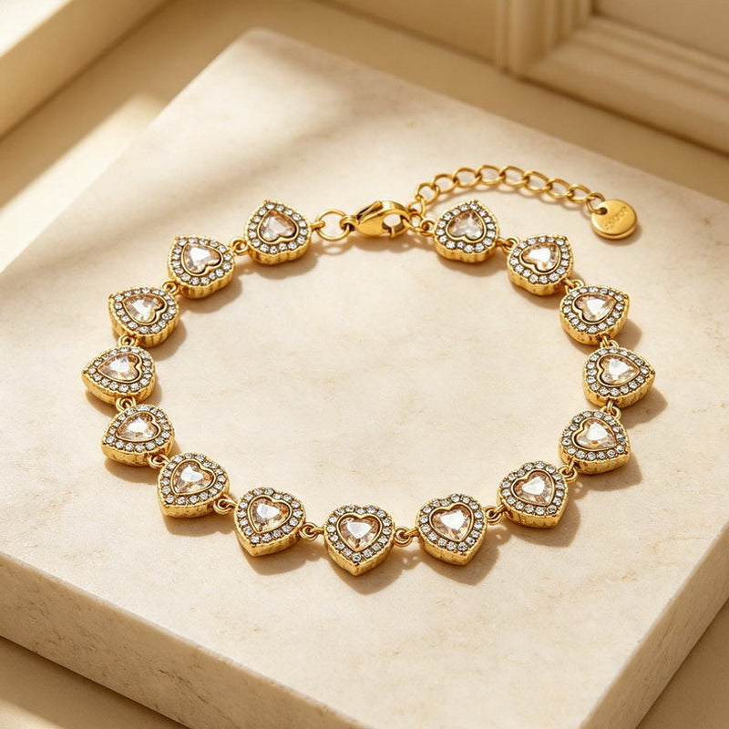 Heart Of The Ocean Romantic Gift French Love Inlaid Zircon Stainless Steel Women's Bracelet