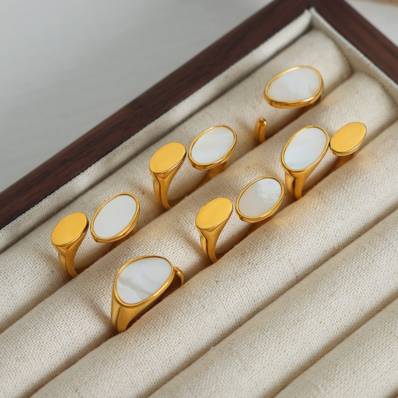 Elegant Mother of Pearl Open Ring in Titanium Steel - Luxury Fashion Jewelry for Women