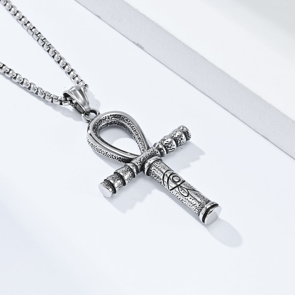 Egyptian Eye Of Horus Ankh Necklace Titanium Steel Cross Pendant Planderful Everyday Genie Gift For Her