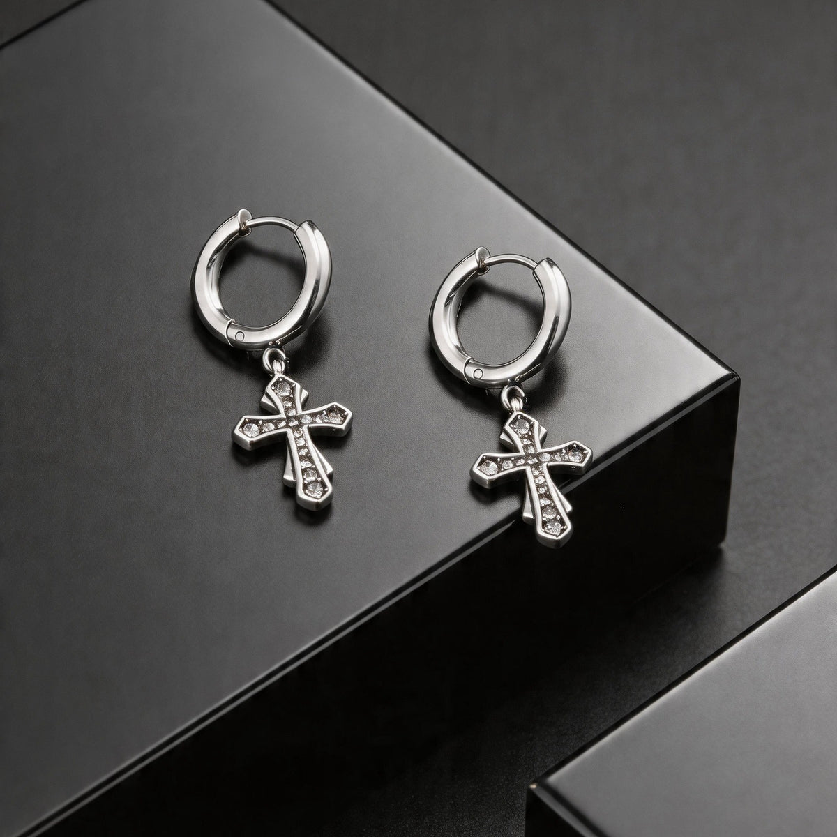 Stainless Steel Zircon Cross Earrings