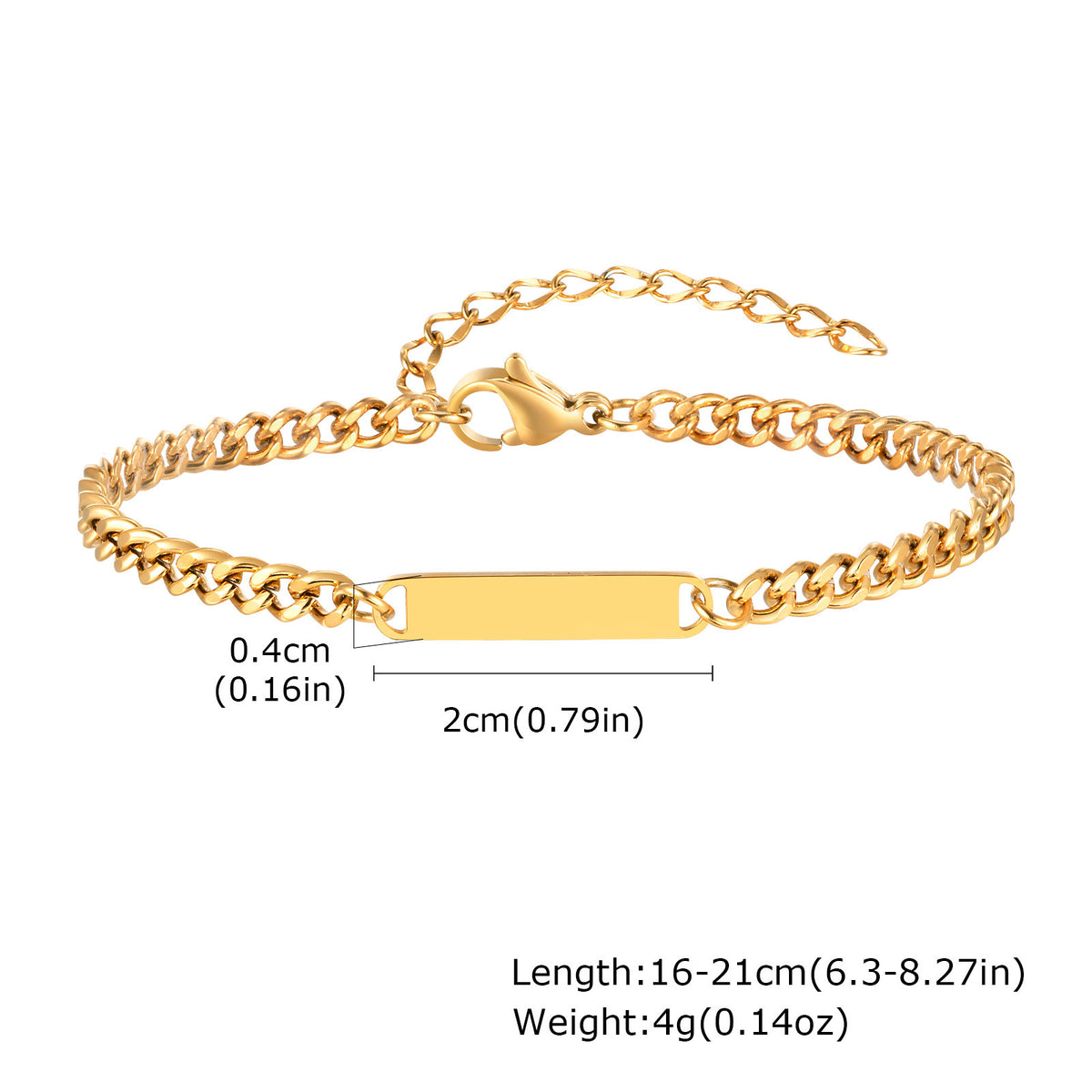 Stainless Steel Cuban Chain Bent Gold Bracelet Women's