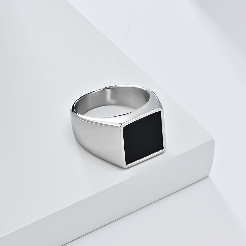 Planderful Titanium Steel Ring For Men Geometric Seal Design Light Luxury High End Jewelry