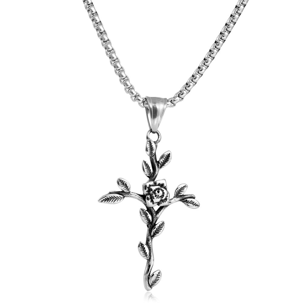 European And American Stainless Steel Cross Flower Pendant