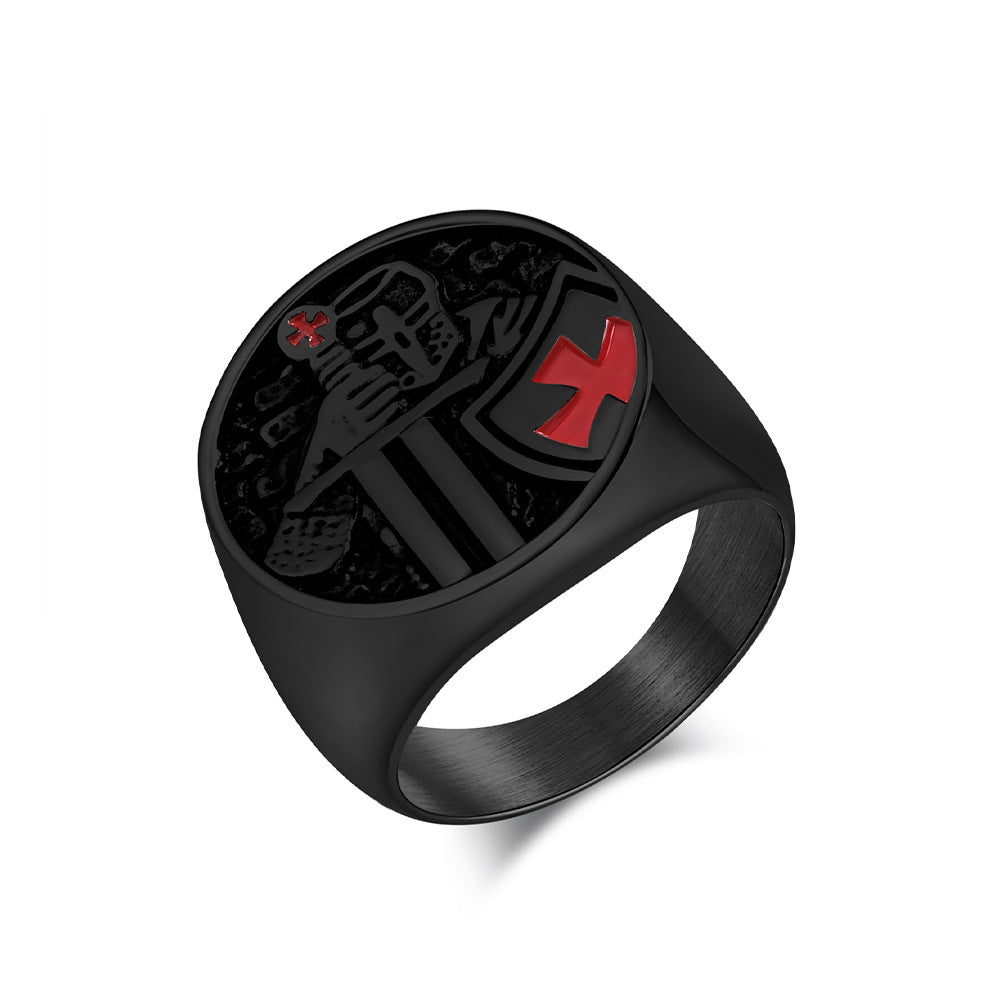 European and American Vintage Templar Shield Ring for Men