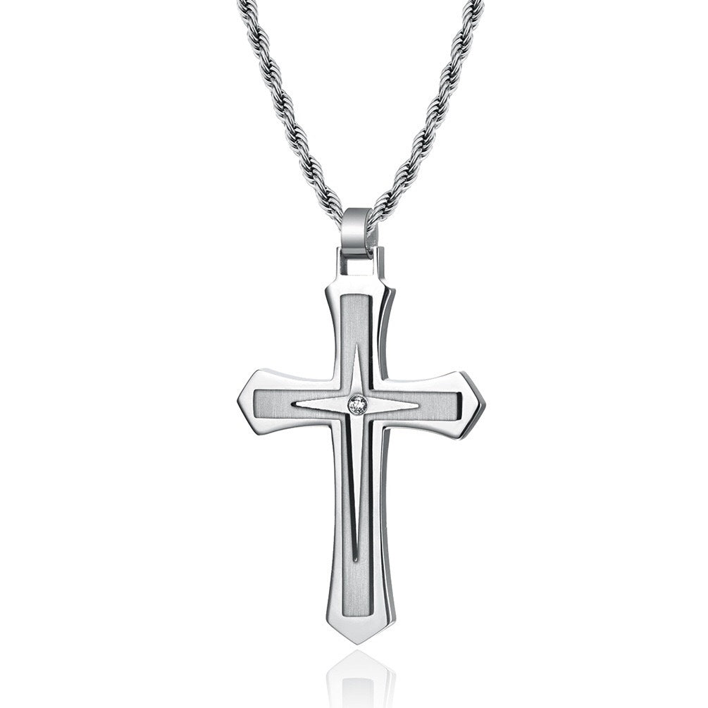 Planderful Titanium Steel Double Cross Hip Hop Necklace For Men Durable Stainless Steel Jewelry