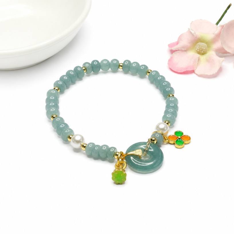 Blue Water Jadeite Abacus Bead Beaded Bracelet
