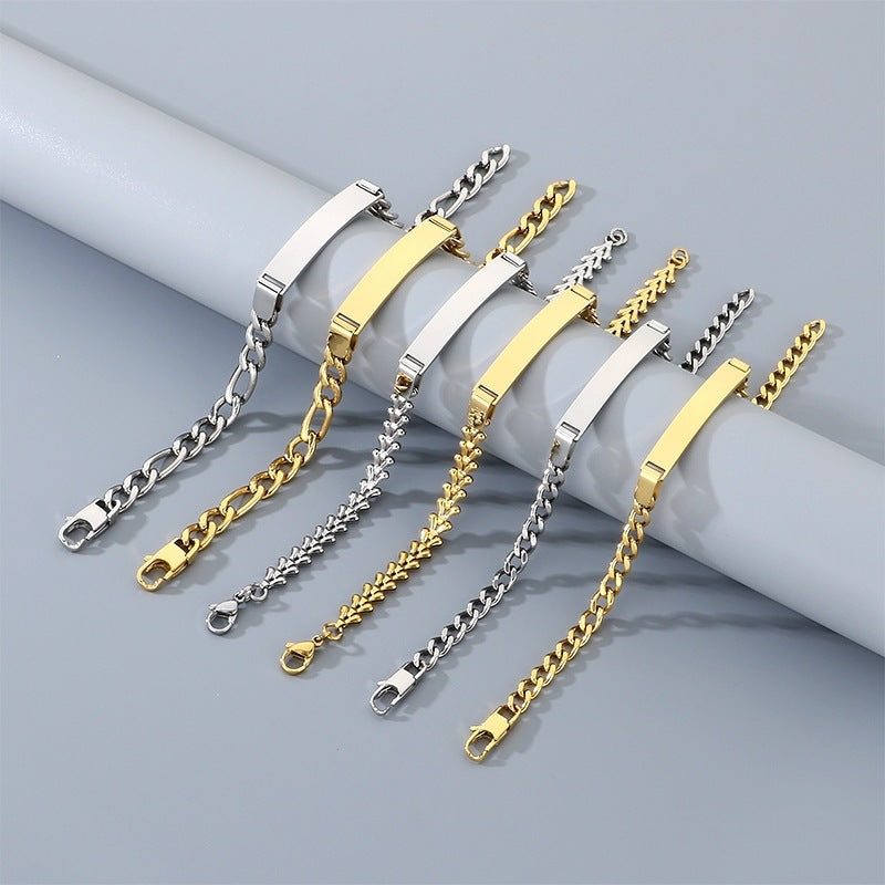 Stainless Steel Figaro Chain Bend Bracelet Nk Chain Cuban Chain Couple