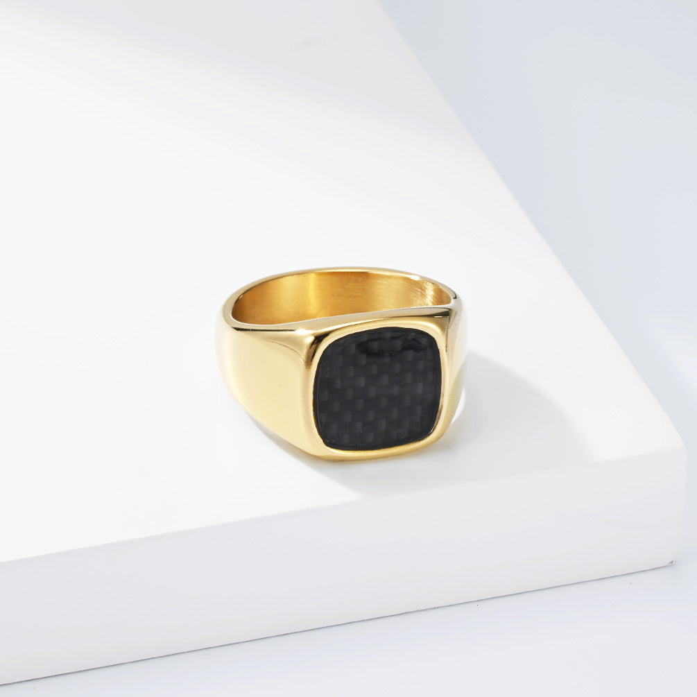 Planderful Titanium Steel Inlaid Carbon Fiber Ring For Men Unisex Everyday Genie Durable Non Fade Streetwear Statement