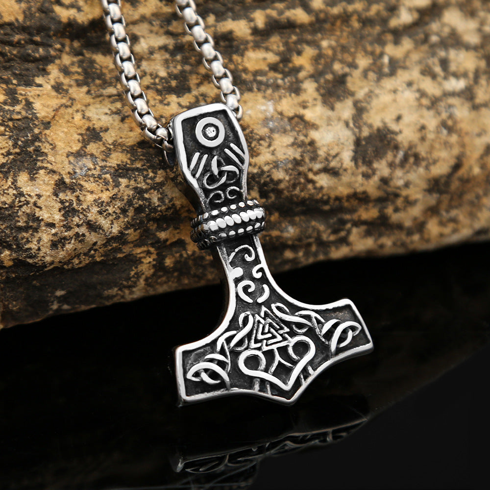 Nordic Viking Triangle Rune Titanium Steel Hammer Pendant
