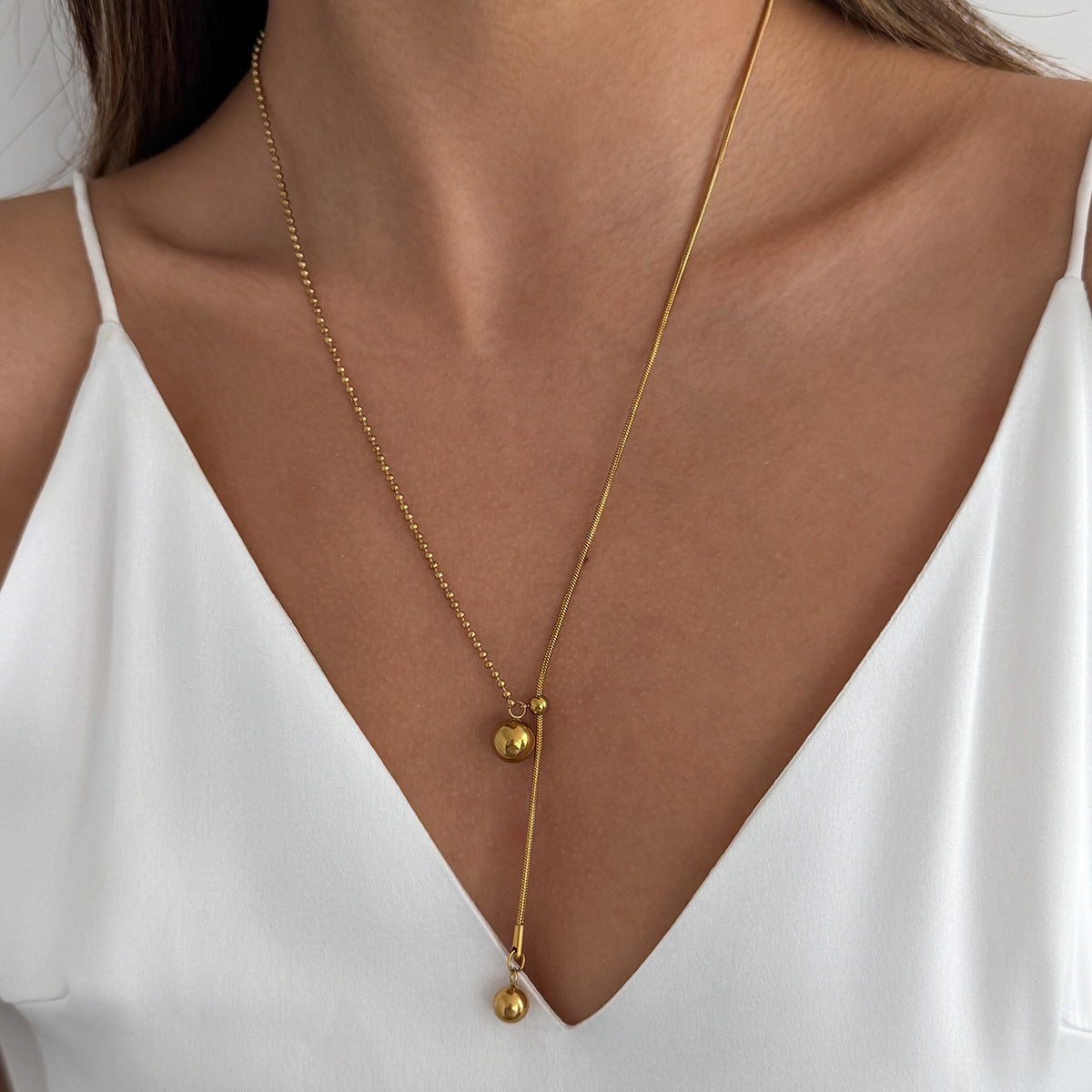 Adjustable Round Bead Snake Chain Necklace