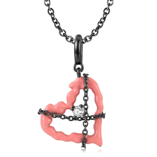Blockade Pink Heart Pendant Zircon Silver Necklace