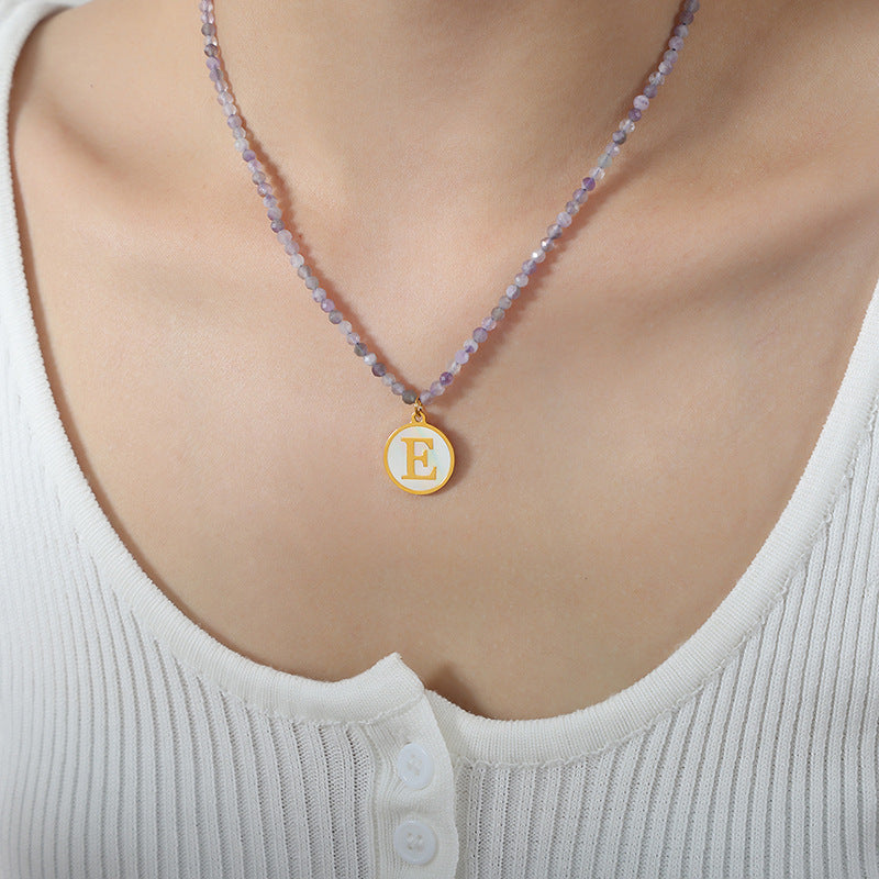 Luxurious Titanium Gold-Plated Mother-of-Pearl Pendant Necklace with Zircon Details