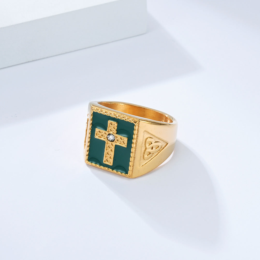 Steel Ring – Vintage Nordic Celtic Knot Cross Ring