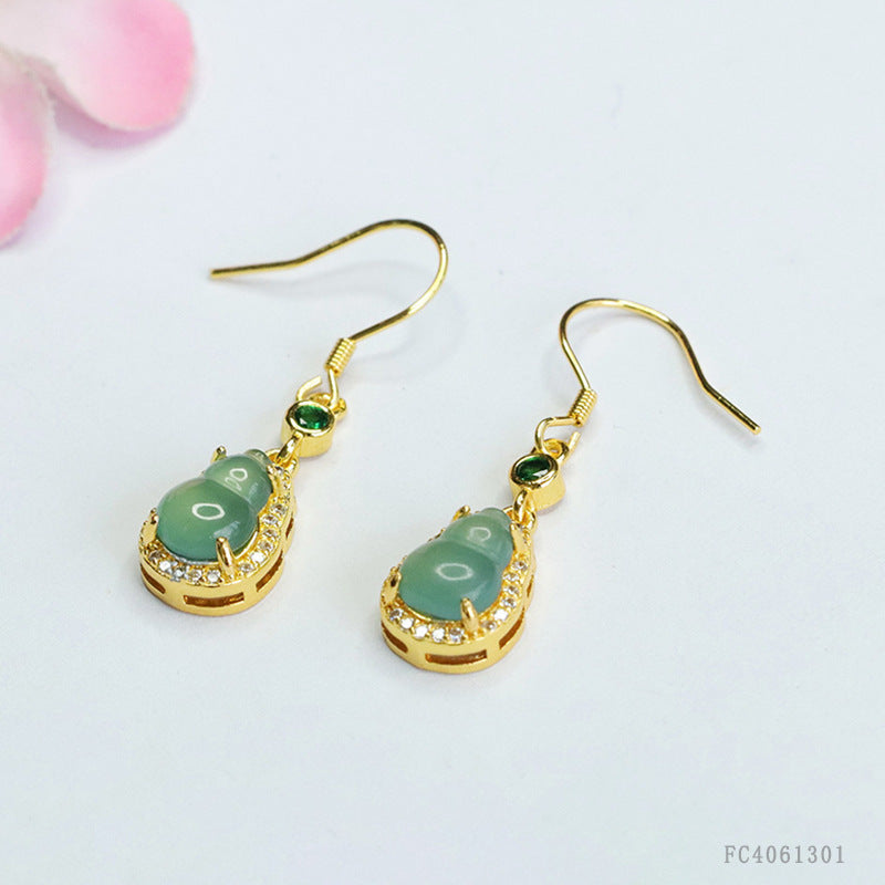 Blue-Water Jadeite Gourd Drop Earrings