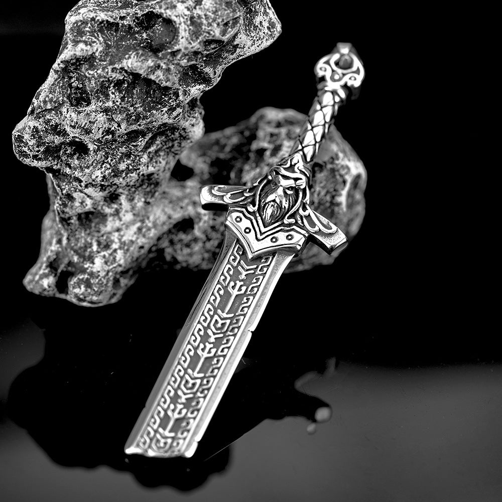 European and American Jewelry Stainless Steel Men's Pendant Necklace Retro Hip-Hop Double-Sided Sword Pendant