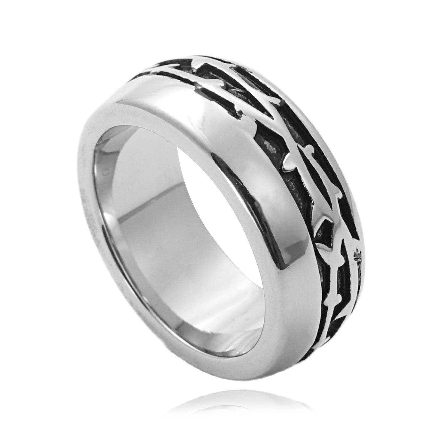 Retro Titanium Steel Branch Totem Ring for Men - Punk Trendy Design in European and American Style