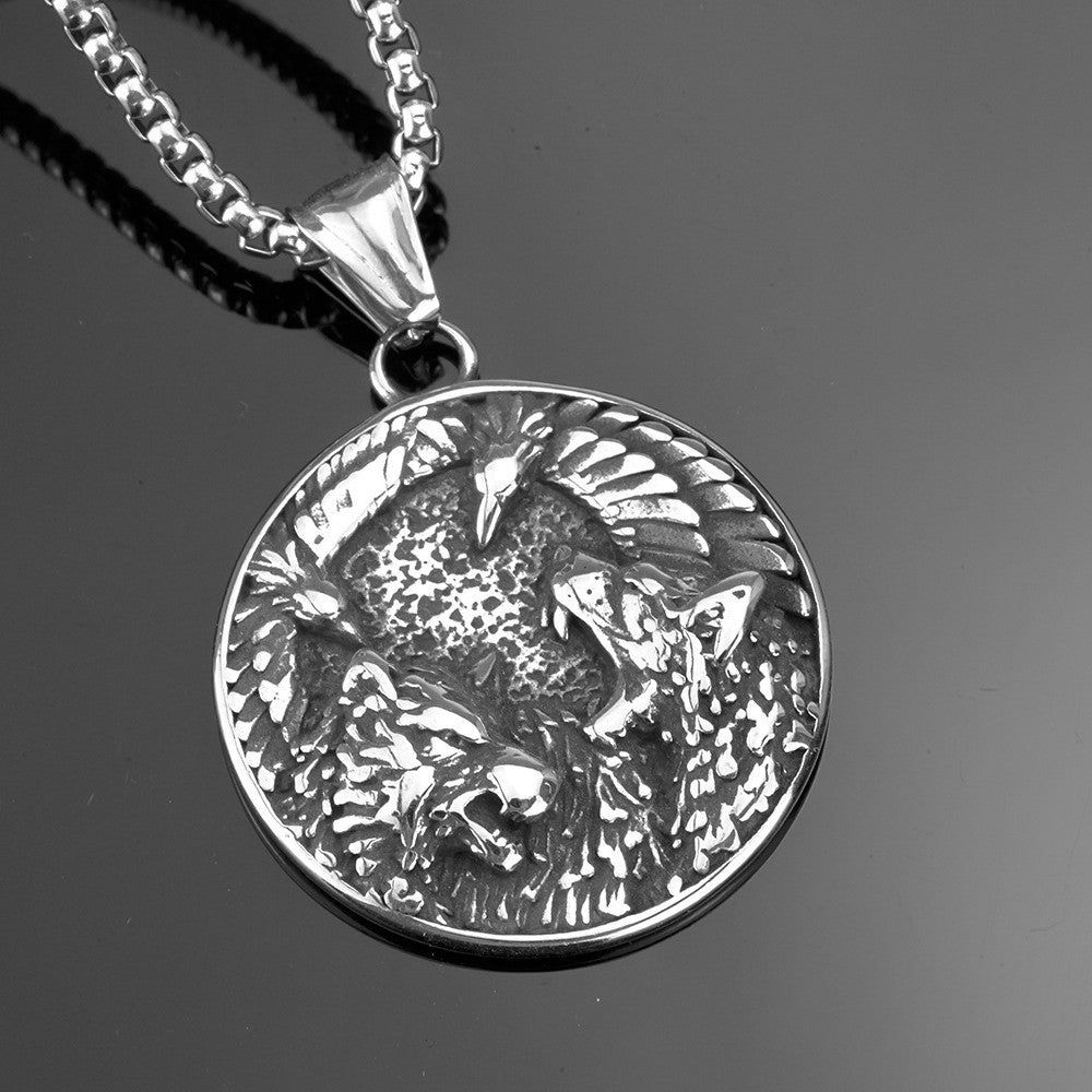 Planderful Premium Norse Legacy Viking Pendant Necklace For Men European And American Double Wolf Crow Design Titanium