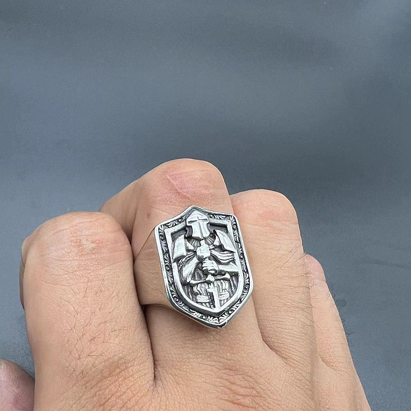 Planderful Templar Knights Ring Titanium Steel Retro Mens Ring Durable Medieval Crusades Theme