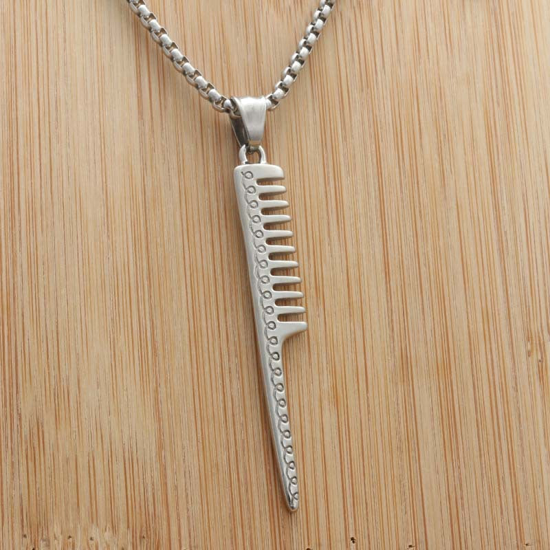 Titanium Steel Punk Comb Pendant Necklace for Trendy Men and Women