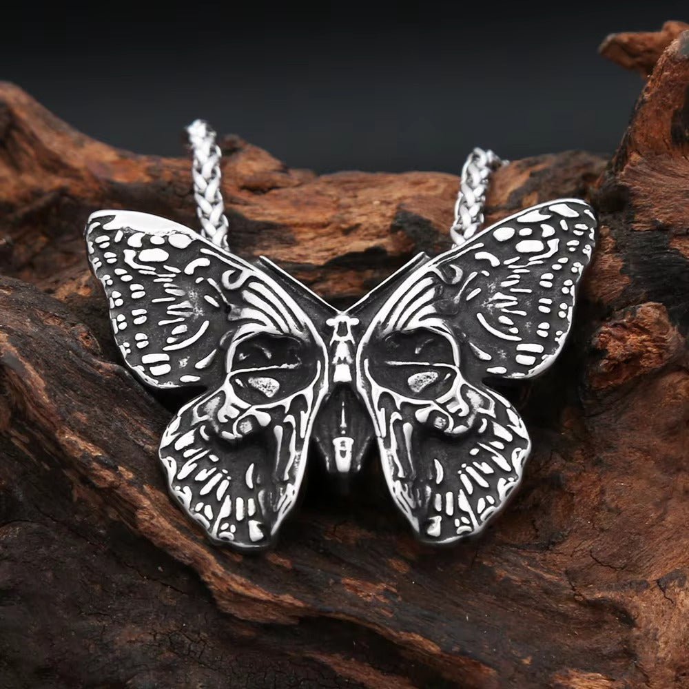 Vintage Skull Butterfly Stainless Steel Men's Pendant Necklace
