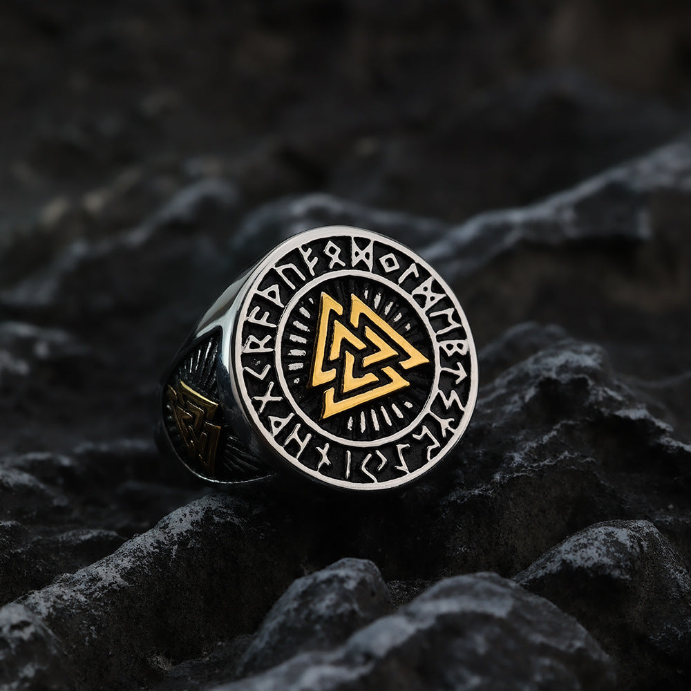 Nordic Vintage Stainless Steel Men's Ring Viking Triangle