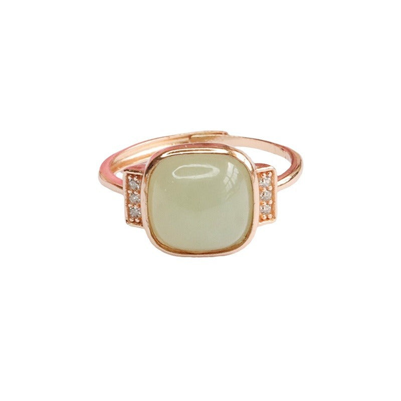 925 Sterling Silver Hetian Jade Square Ring