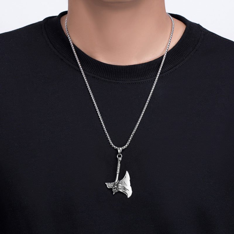 Stainless Steel Necklace - Vintage Viking Skull Tomahawk