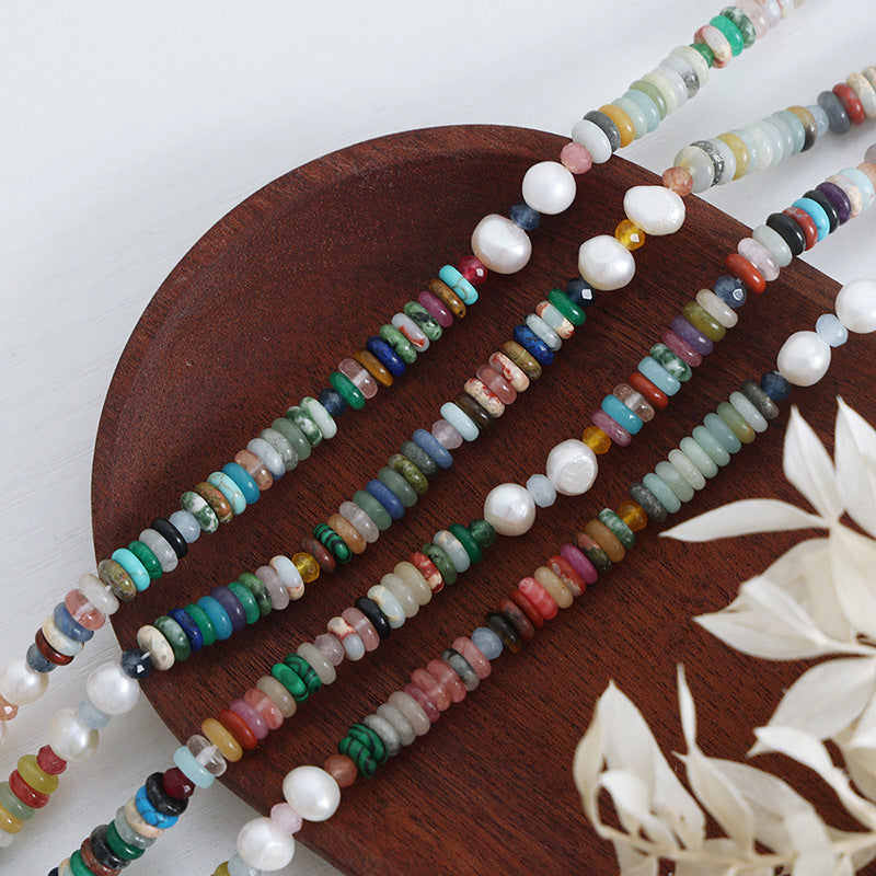 Baroque Freshwater Pearl Ethnic Style Handmade Necklace with Colorful Natural Stones for Women