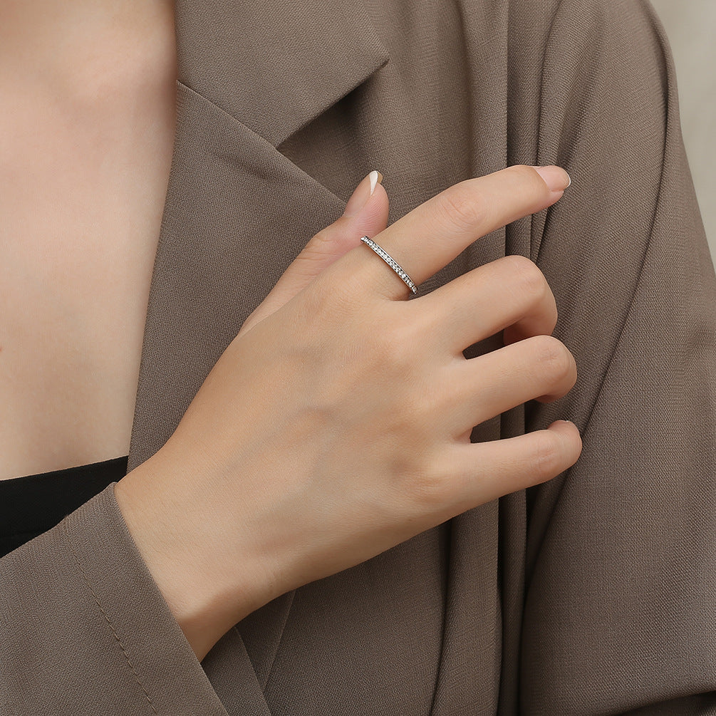 Ins Simple 2mm Circumference Full Zircon Titanium Steel Ring