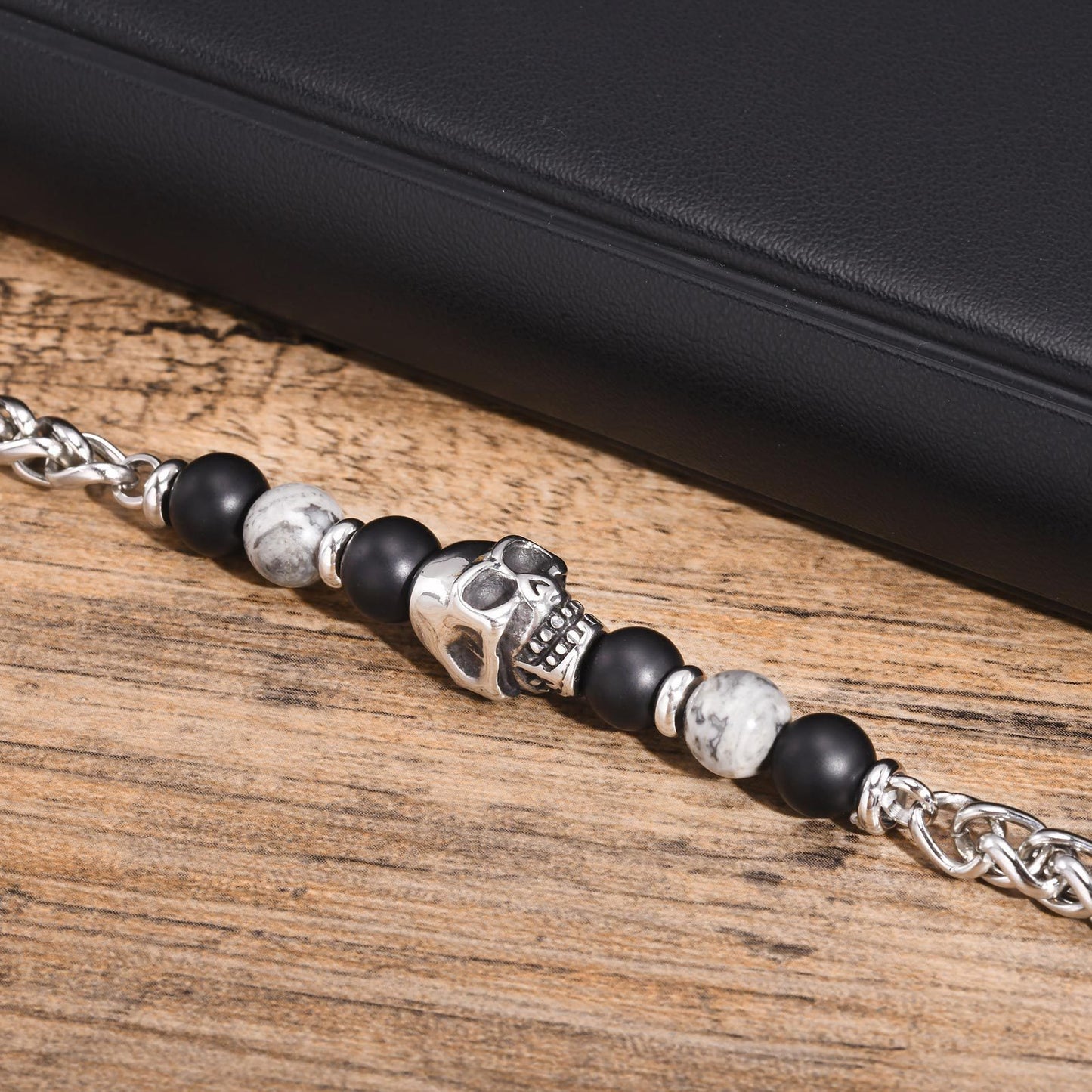 Hip Hop Wind Keel Chain Frosted Agate Skull Bracelet Men's