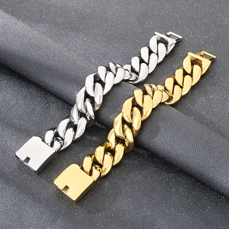 Rough – Trends 25mm Round Grinding Cuban Chain Glossy Men's Bracelet