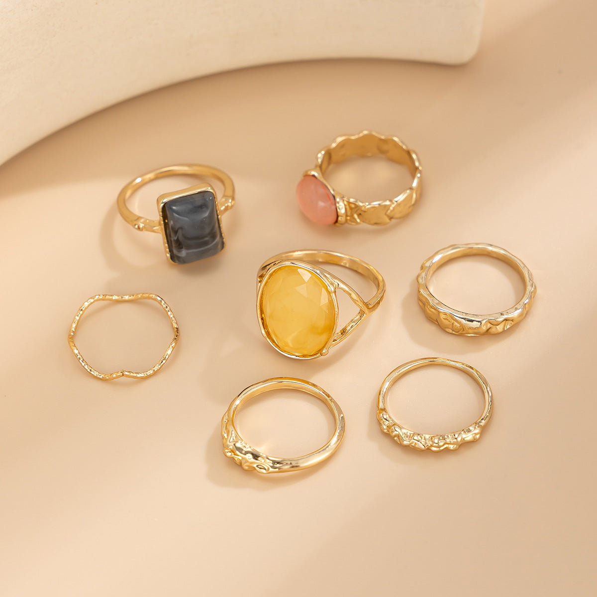 Planderful Vienna Verve Gemstone Ring Set Stackable Lava Rings For Bold Fashion Lovers Statement Jewelry