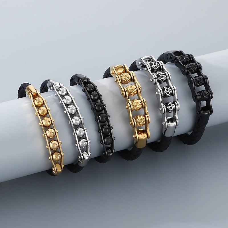 Planderful Retro Skull Leather Bracelet For Men Bold Style