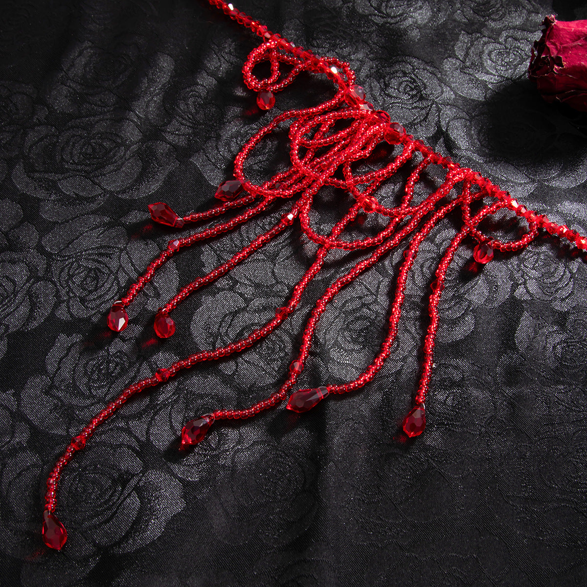 Gothic Beaded Blood-Drip Fringe Necklace
