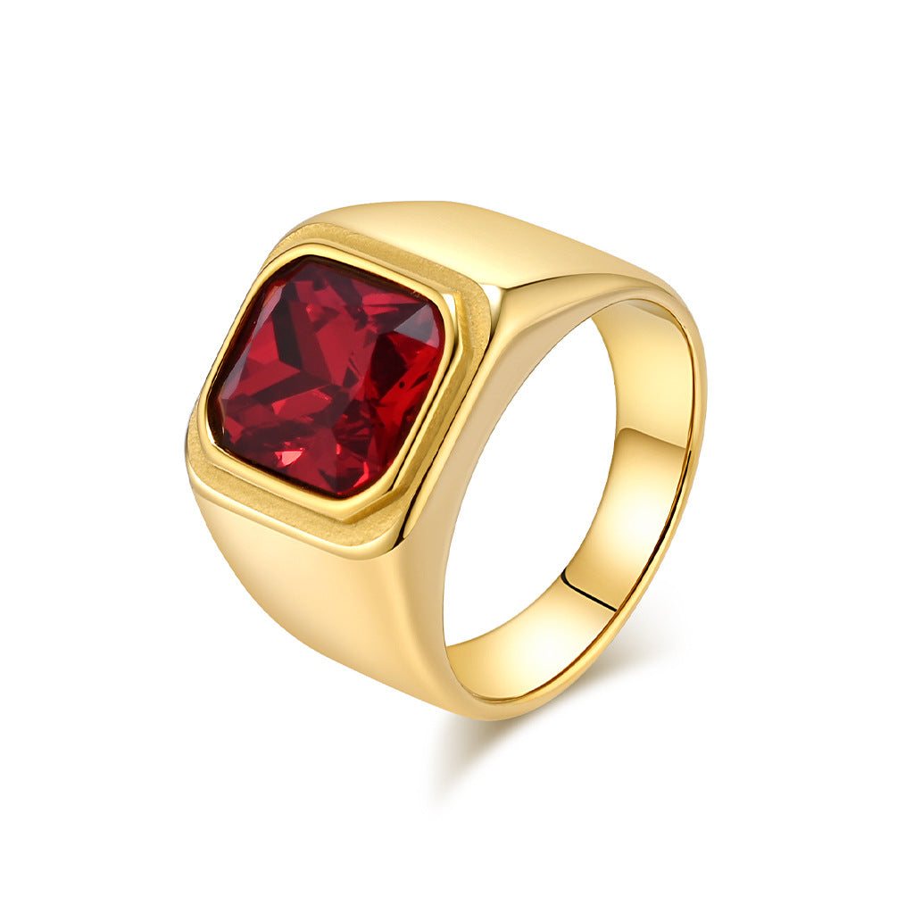 Planderful Personalized Light Luxury Men's Square Gemstone Ring Titanium Steel Gold-Plated