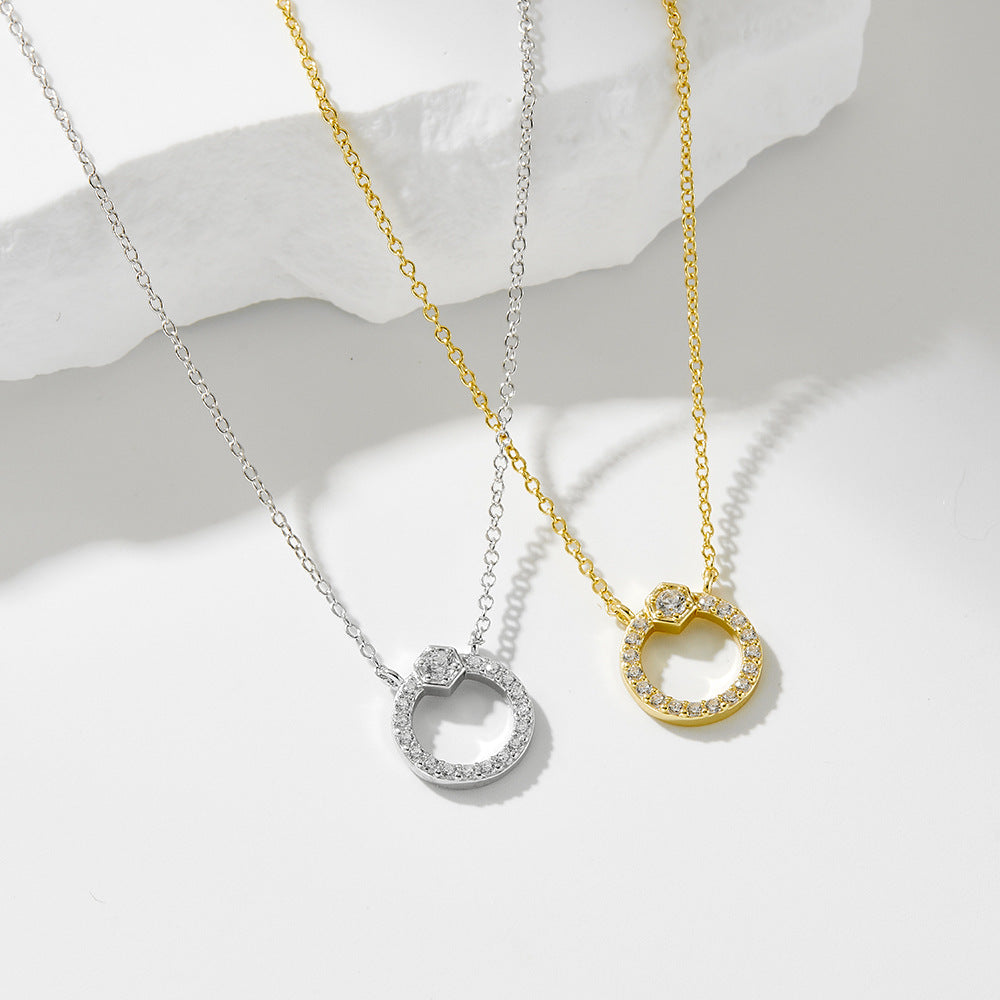 Geometric Design Circle Full Of Zircon Sterling Silver Necklace
