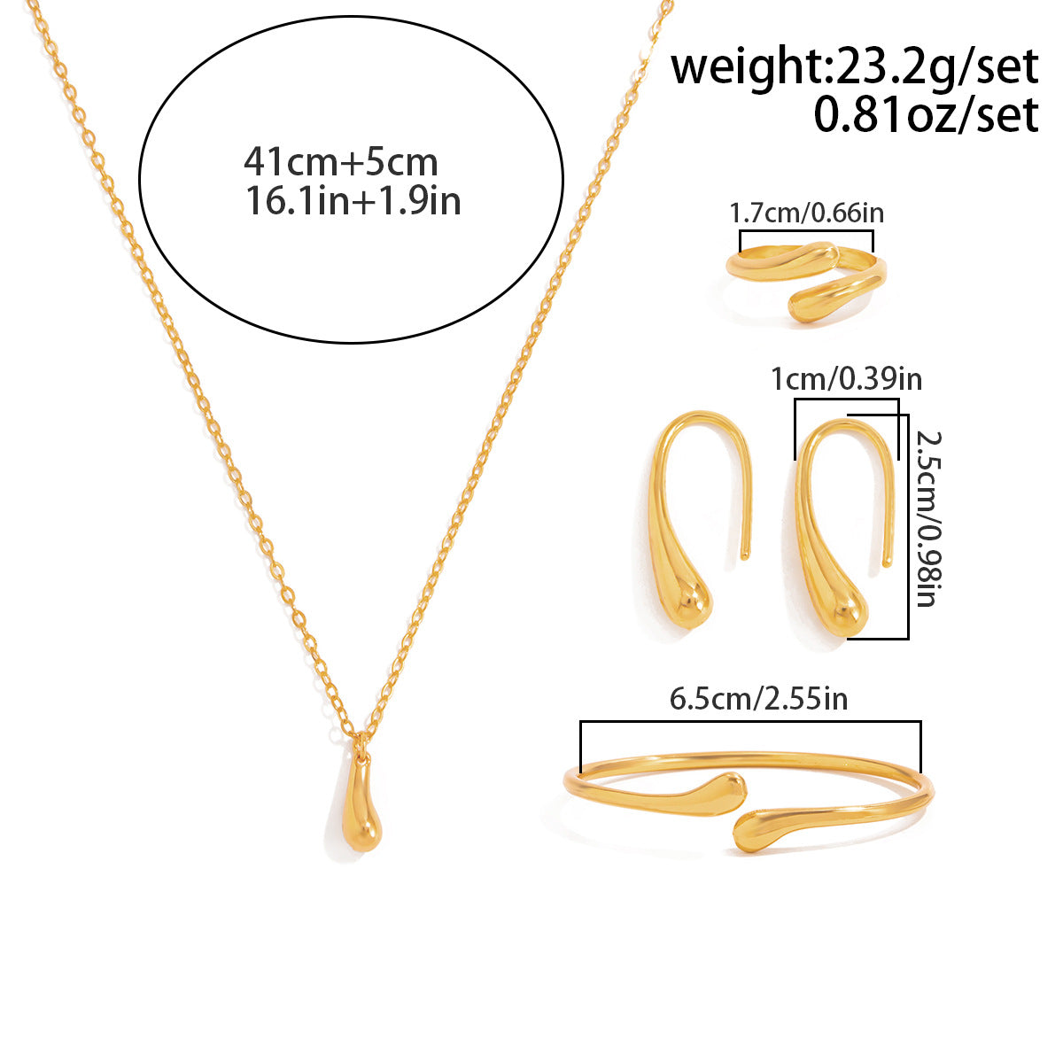 Teardrop Necklace, Bracelet, Earrings & Ring Set
