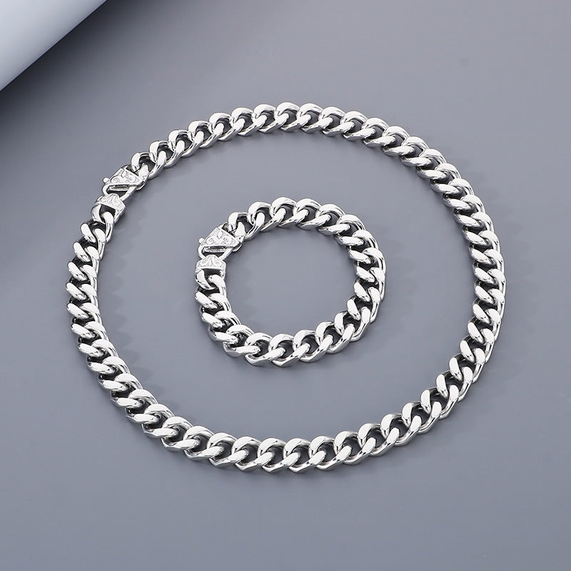 Men's Titanium Steel Necklace, Thick And Wide Whip Chain, Denim Flat Waist Silver