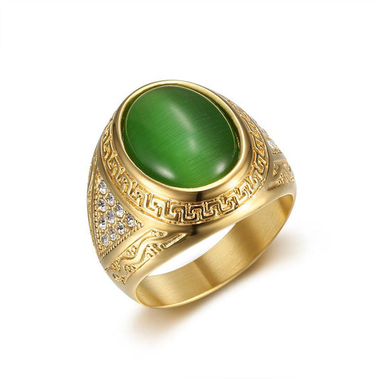Planderful Hip Hop Ring Gold Plated Rhinestone Opal Stainless Steel For Men Bold Statement Accessory
